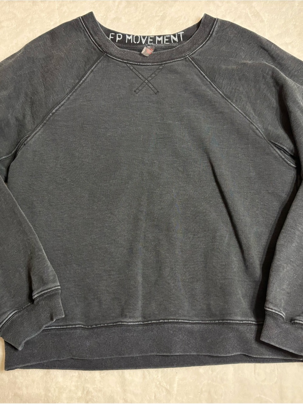 FP Movement by Free People Washed Black Raglan Crewneck Sweatshirt